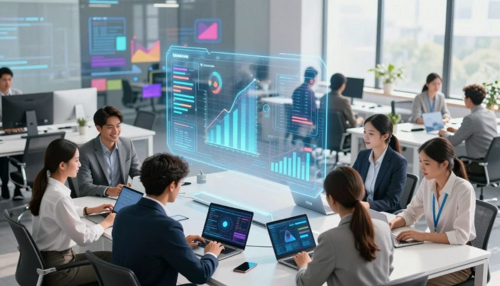 Team-Meeting mit KI-gestützten Analytics